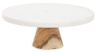 White Marble & Acacia Cake Stand
