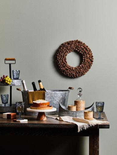White Marble & Acacia Cake Stand
