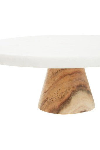 White Marble & Acacia Cake Stand