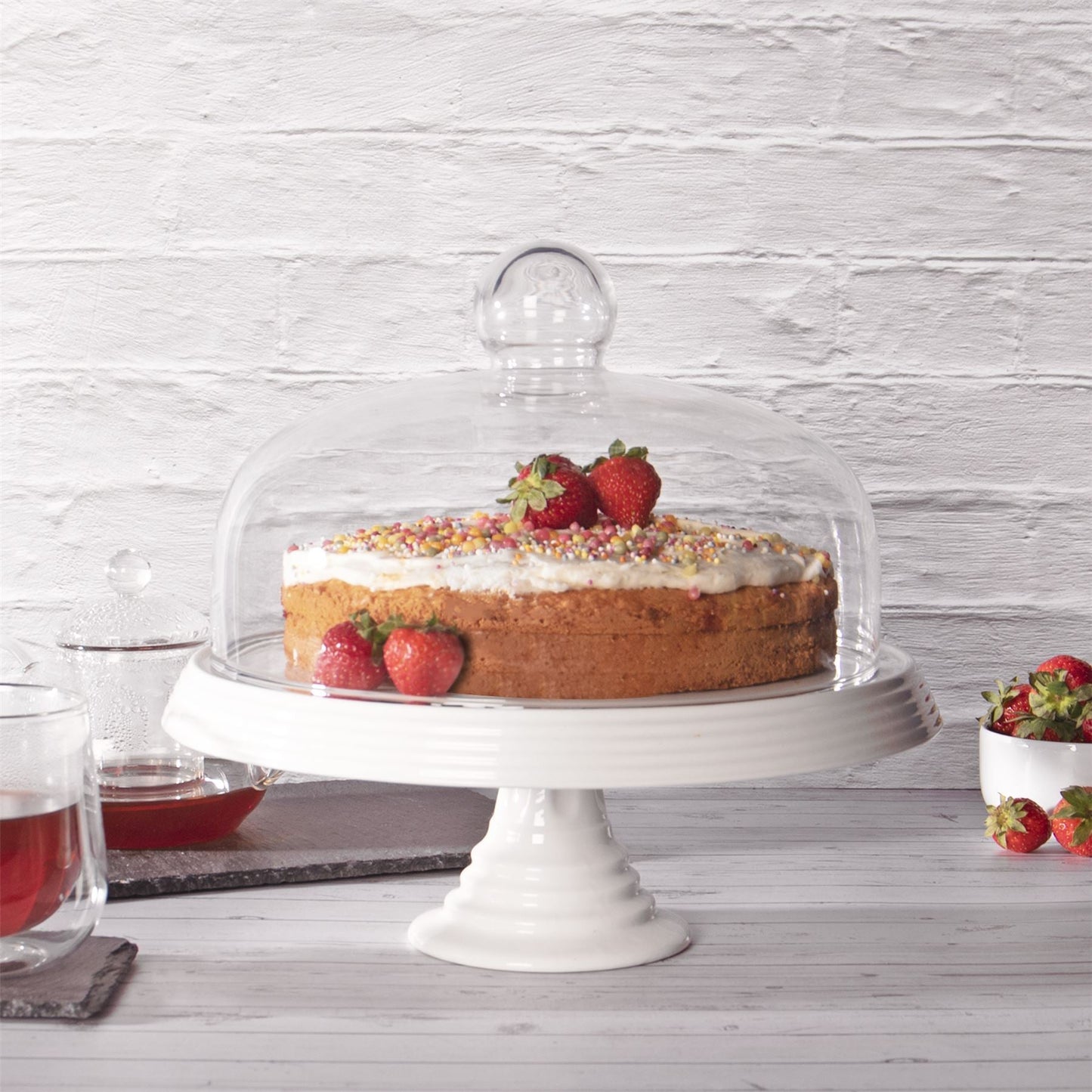 Ceramic Cake Stand with Glass Dome