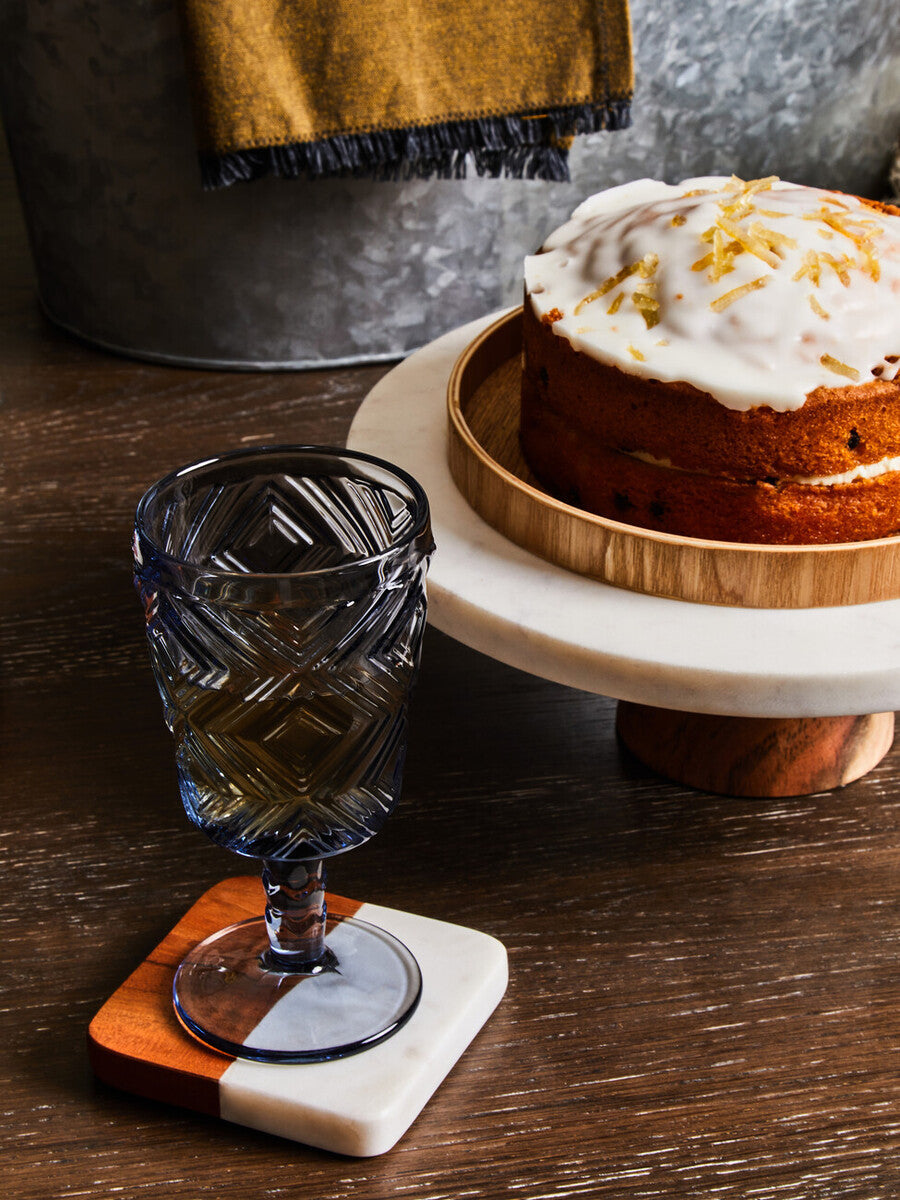 White Marble & Acacia Cake Stand