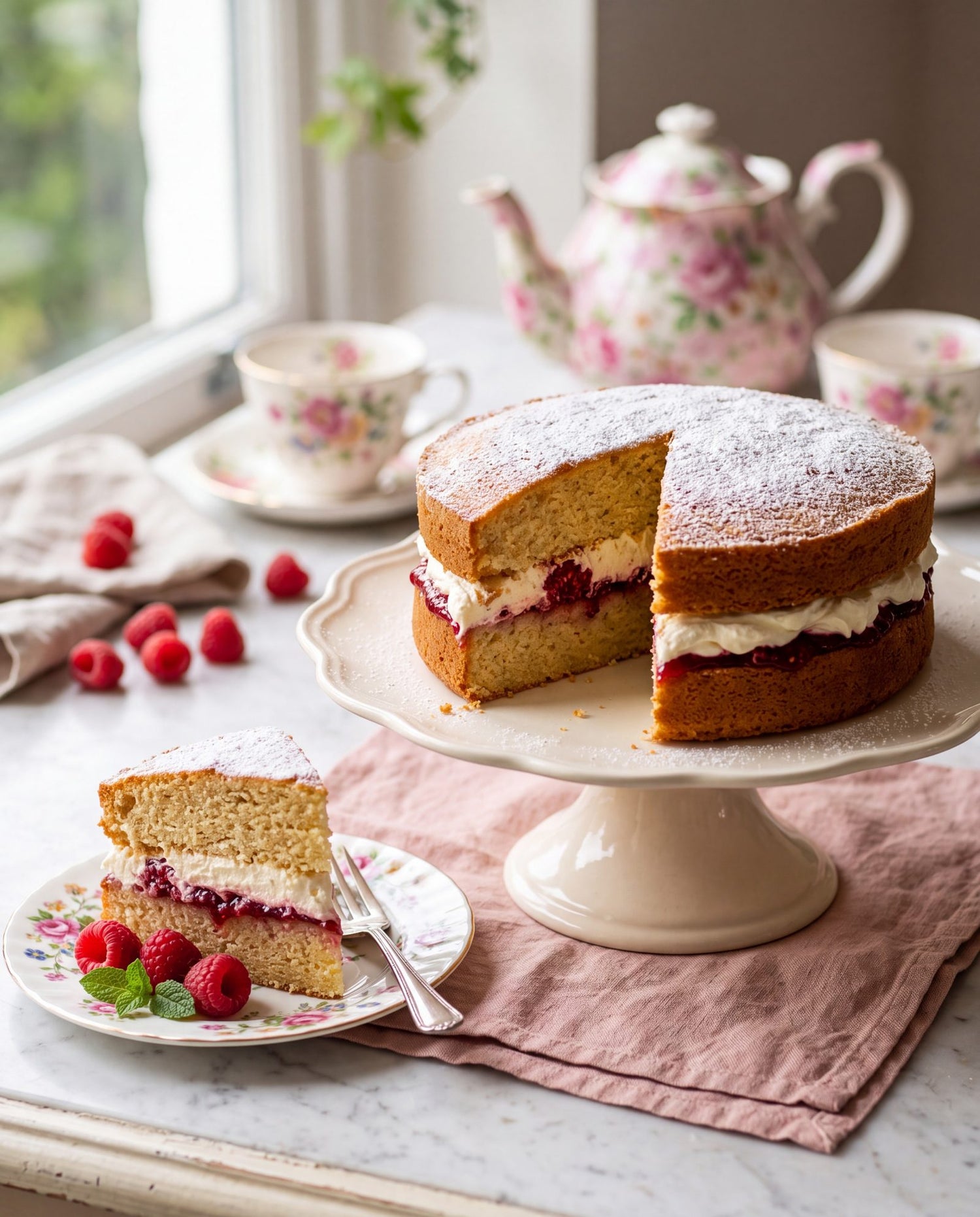 Sugar-free Victoria sponge with raspberry jam